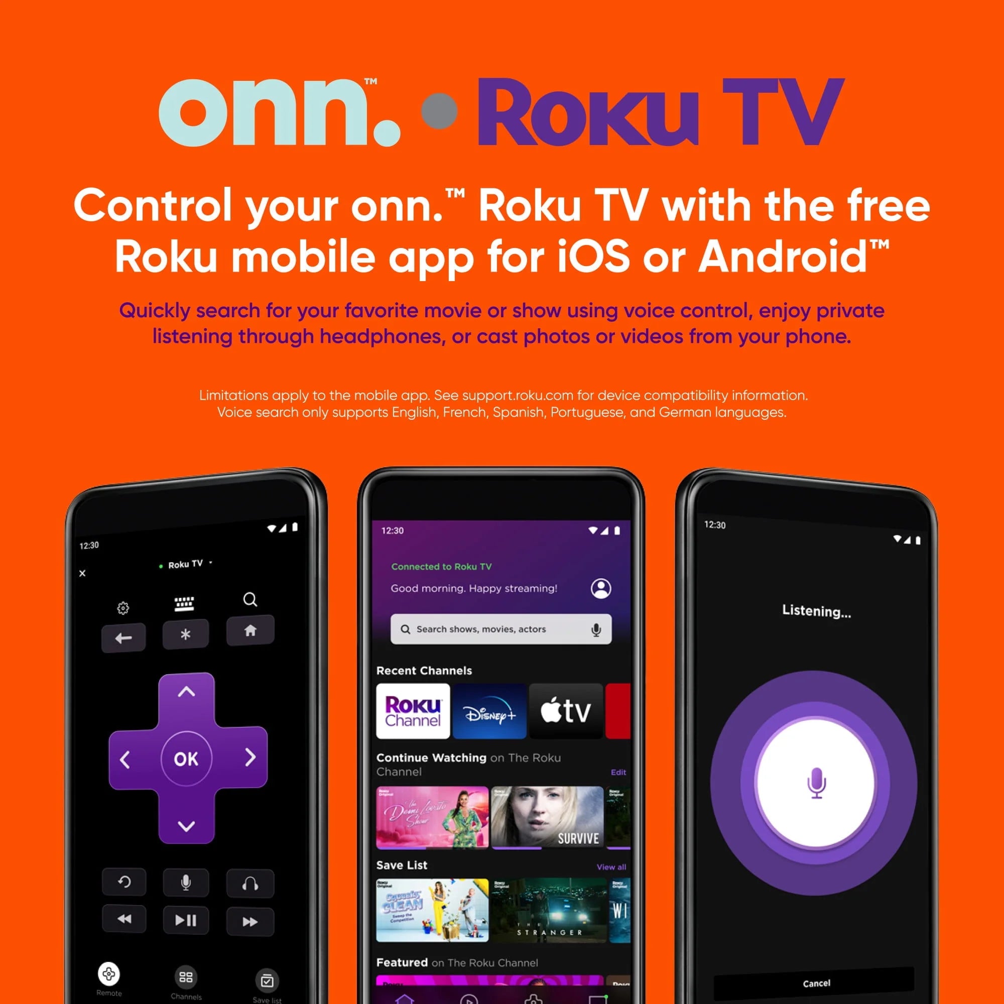 onn. 65" Class 4K UHD Roku Smart TV HDR E934