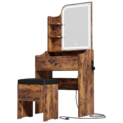 LIKIMIO Small Makeup Vanity Desk with Mirror and Lights, White S9485