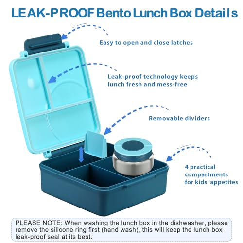 Bento Lunch Box Set for Kids with Soup Thermo, Leak-Proof, 4 Compartment, Black W97698