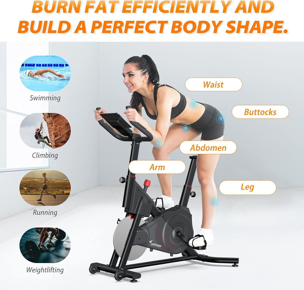 Sportneer Exercise Bike, Indoor Cycling Bike with Magnetic Resistance, Bluetooth & APP, 300 lb Capacity, Black B801