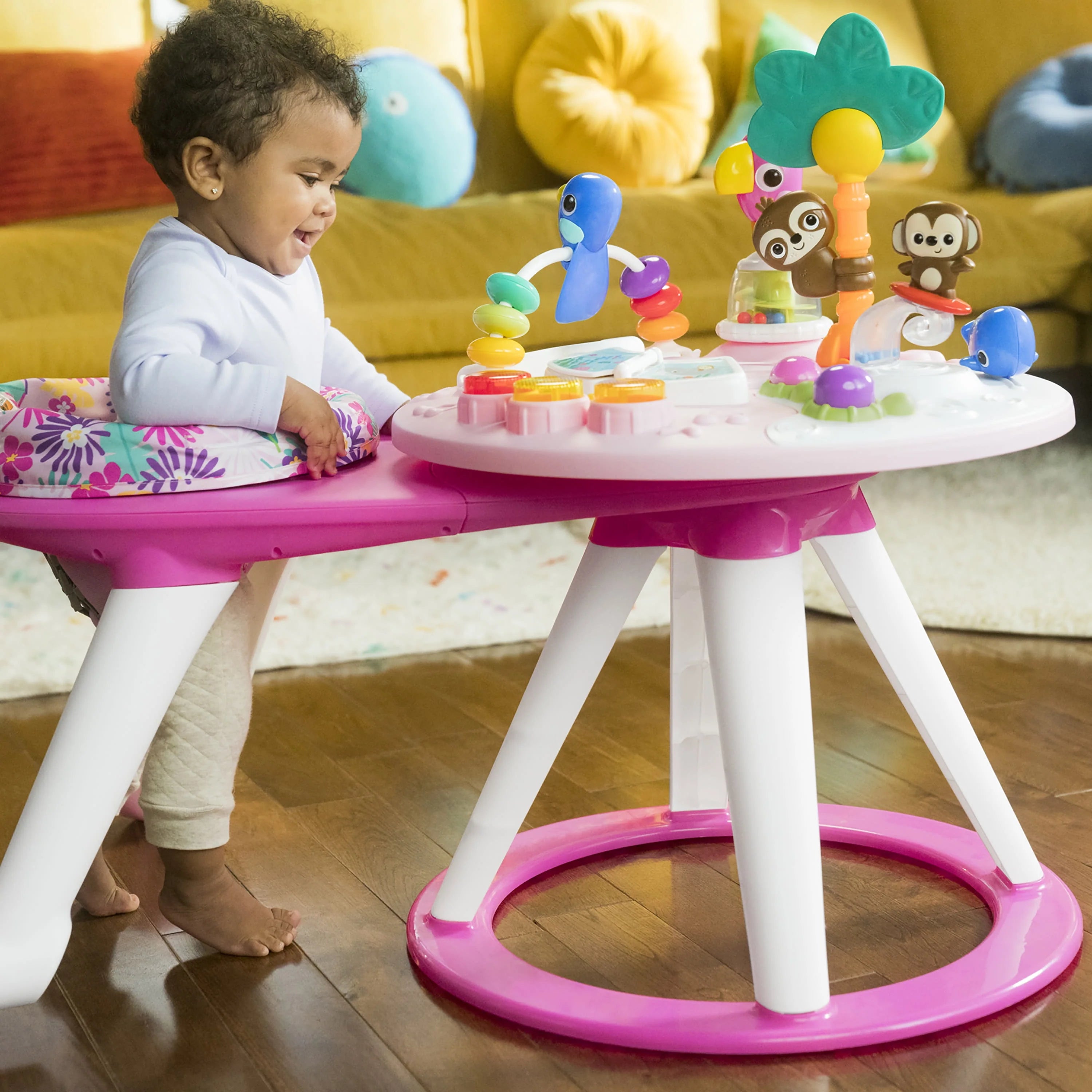 Bright Starts Around We Go 2-in-1 Baby Activity Center & Table, Tropic Coral J1927