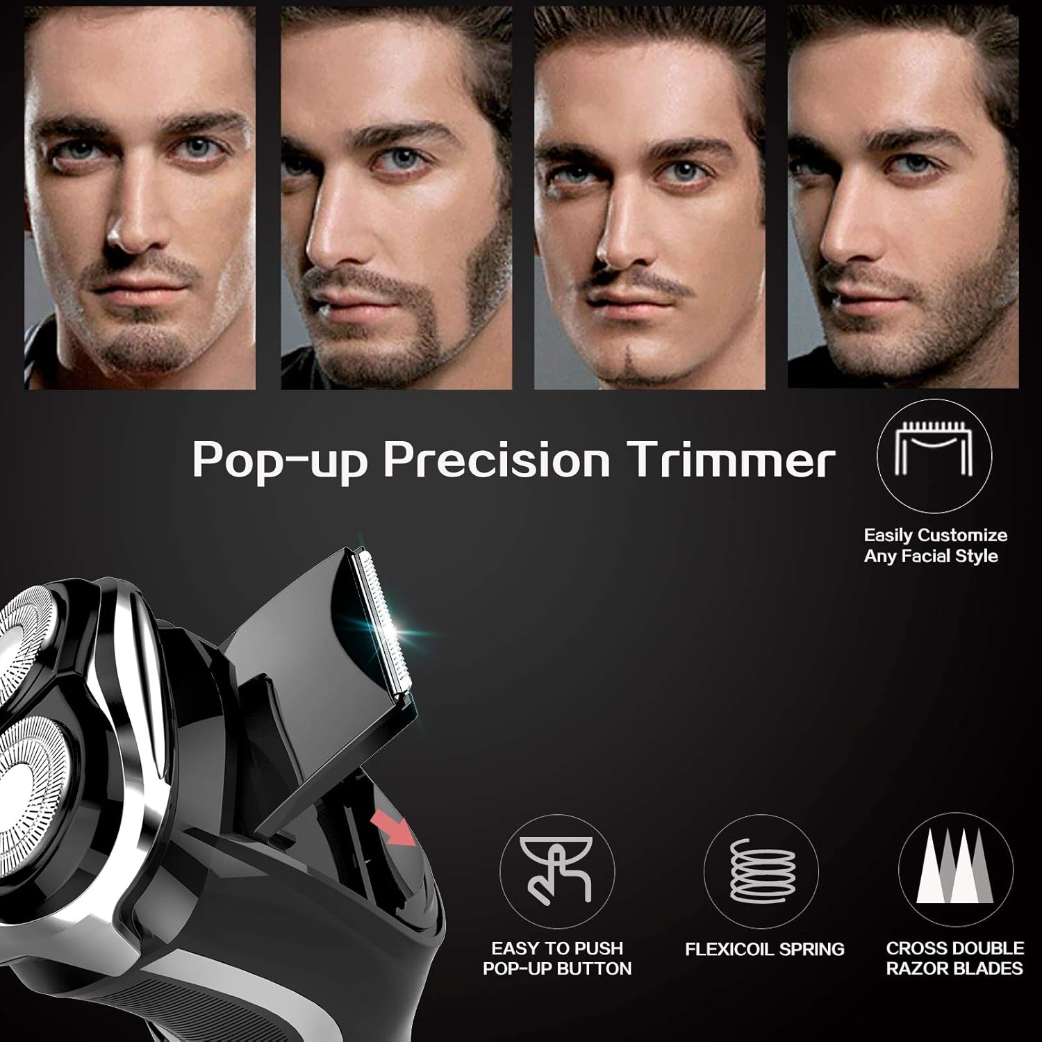 MAX-T Men's Electric Shaver Rechargeable 3D Rotary Razor with Pop-up Trimmer, Black, 2-Pack P7169