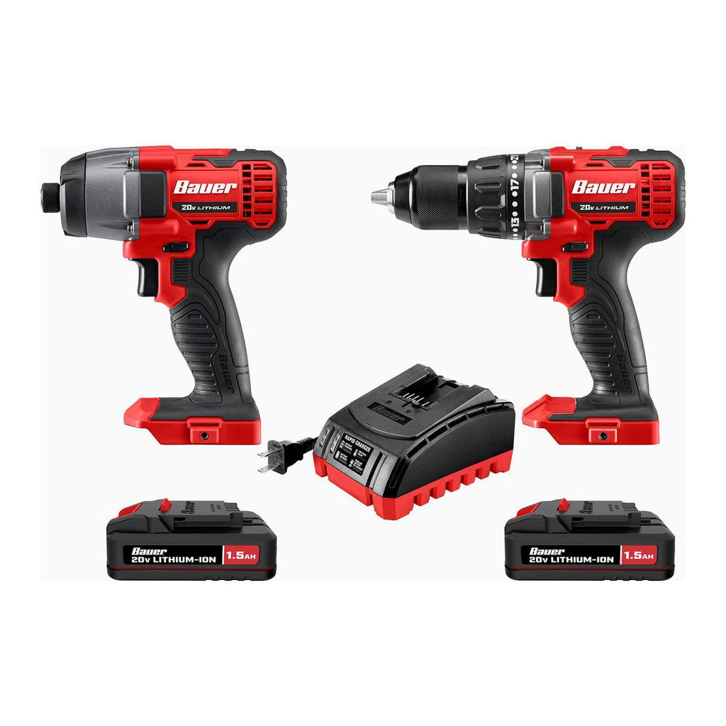 BAUER 20V Cordless Drill and Impact Driver Kit with 1.5 Ah Batteries and Charger S127969