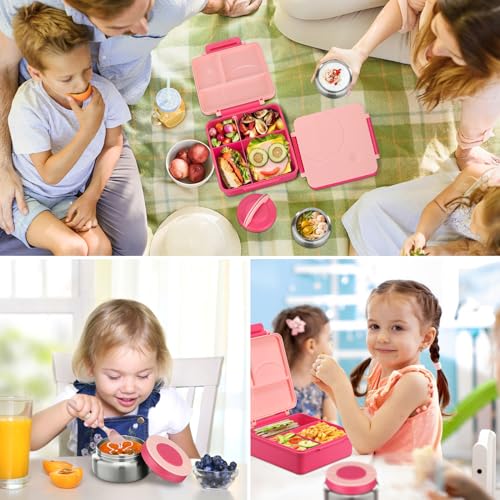 Bento Lunch Box Set for Kids with Soup Thermo, Leak-Proof, 4 Compartment, Black W97698