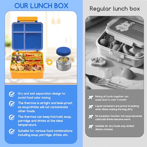Bento Box for Kids - Leak-Proof Lunch Box with Insulated Thermos Food Jar, Blue O585527