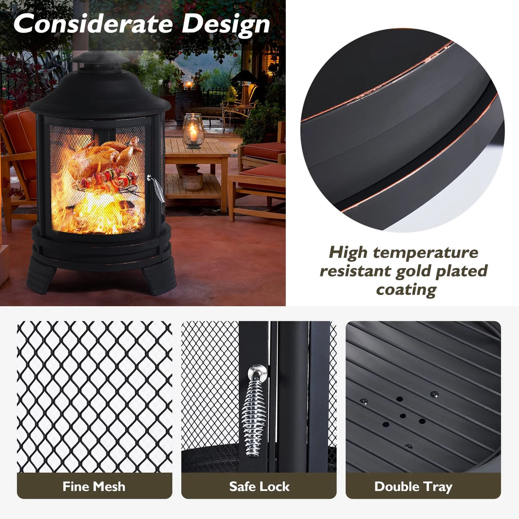 BaPiPro Fire Pit for Outside with Removable Grill, Black Pagoda Y790