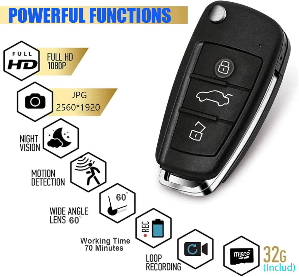Buloge 32g Car Key Spy Camera with IR Night Vision Motion Detection, 1080P HD, Pack of 2 J448494