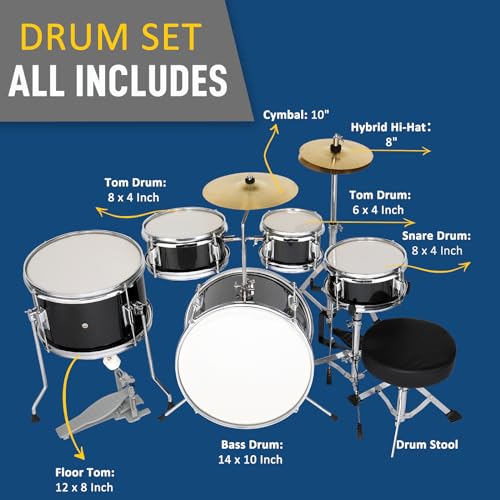 Ktaxon 5-Piece Junior Drum Set with Throne, Pedal & Drumsticks, Black Y61267