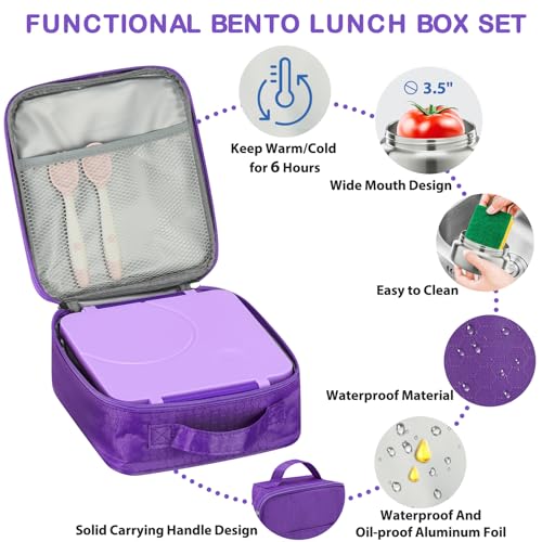 Bento Lunch Box Set for Kids with Soup Thermo, Leak-Proof, 4 Compartment, Black W97698