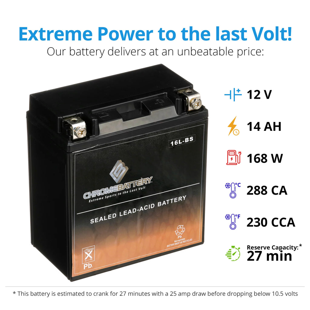 Chrome Battery YTX16L-BS 12V ATV Battery for Kawasaki Bayou 300 4x4 S639