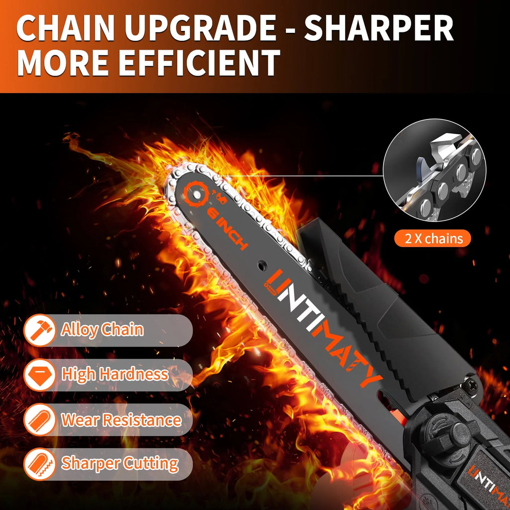 UNTIMATY 6-Inch Mini Chainsaw with 2 Batteries and 2 Chains E88333