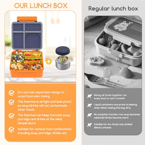 Bento Box for Kids - Leak-Proof Lunch Box with Insulated Thermos Food Jar, Blue O585527