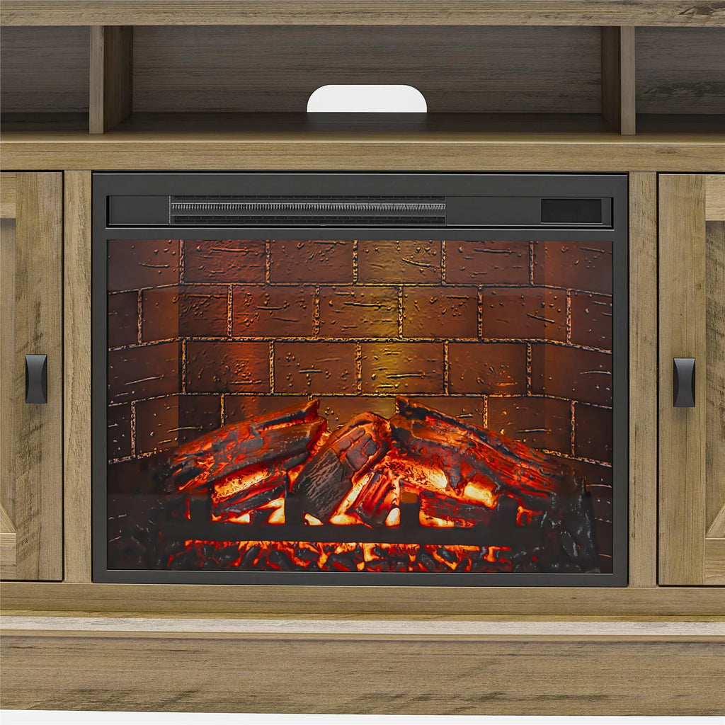 Ameriwood Home Ashton Lane Electric Fireplace TV Stand for TVs up to 65, Black Oak D206311