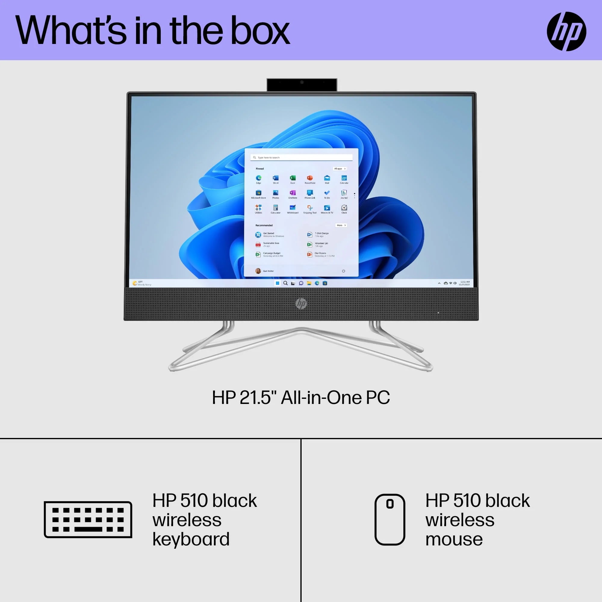 HP 21.5 All-in-One PC, Intel Pentium, 8GB RAM, 128GB SSD, Windows 11 Home, White O9382
