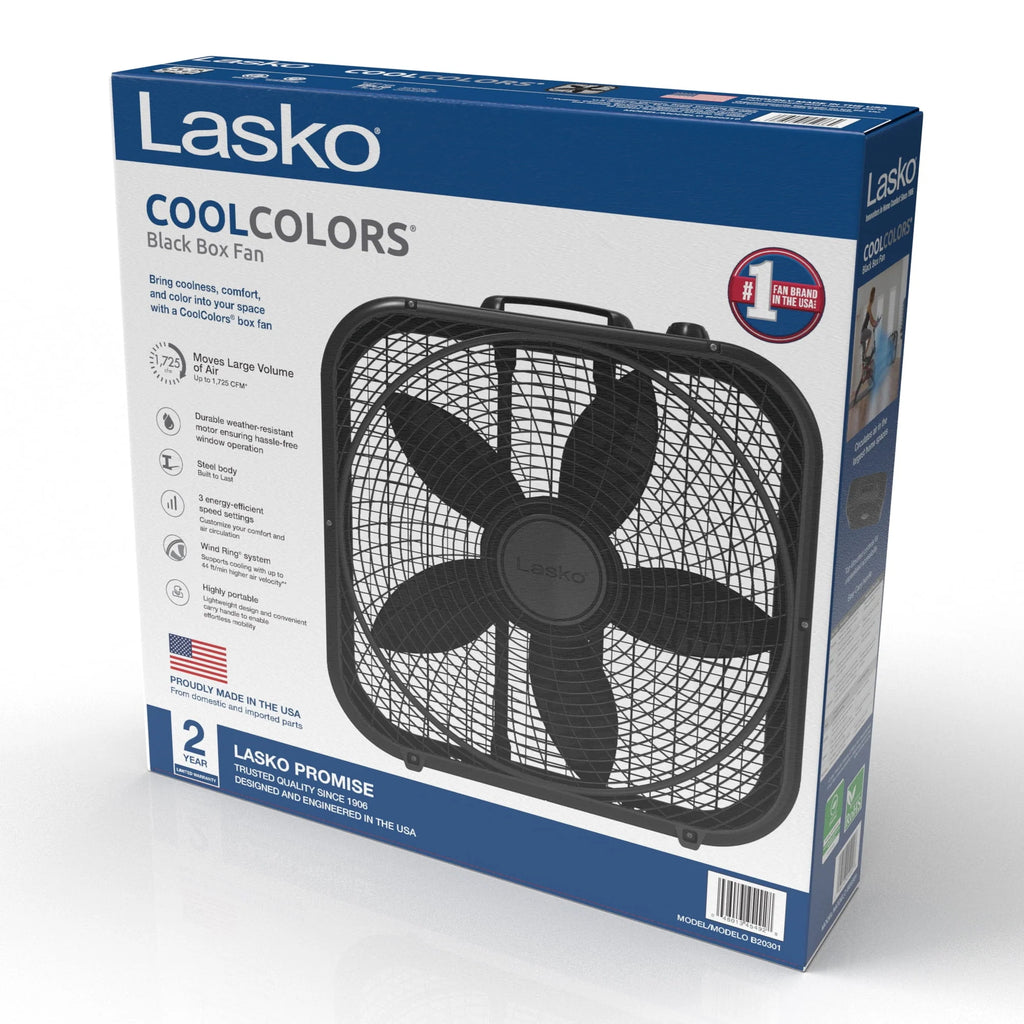 Lasko 20 Classic Box Fan with Weather-Resistant Motor, 3 Speeds, White Y945432