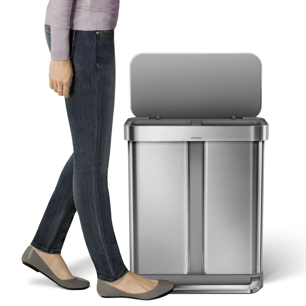 simplehuman 58 Liter Dual Compartment Recycler Kitchen Step Trash Can J29654