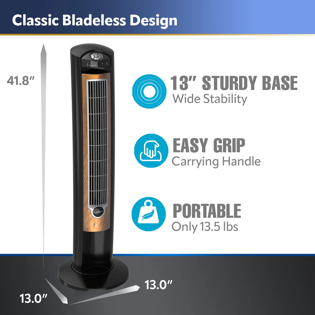 Lasko 42 Wind Curve Tower Fan with Ionizer and Remote, Gray/Woodgrain C6204