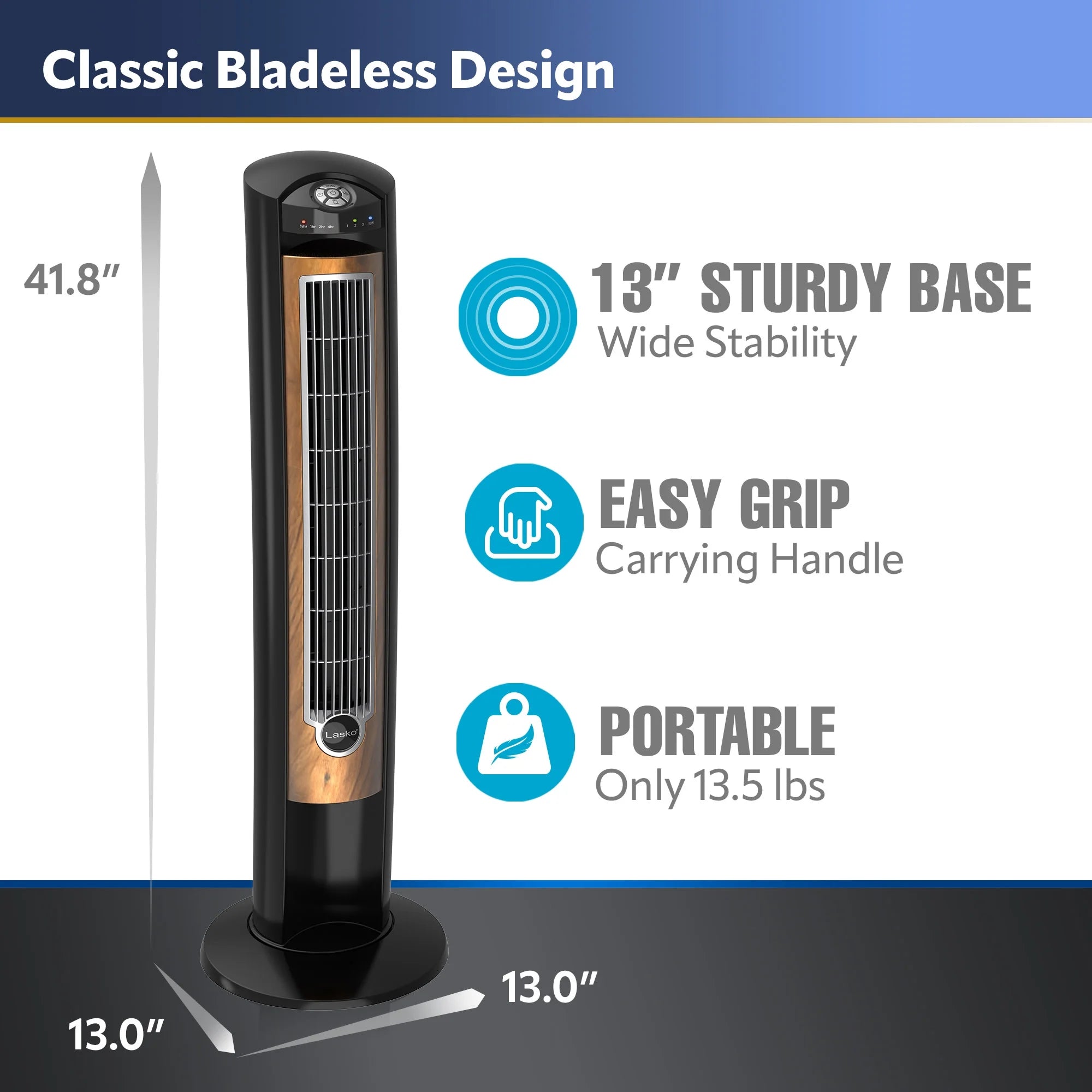 Lasko 42 Wind Curve Tower Fan with Ionizer and Remote, Gray/Woodgrain C6204
