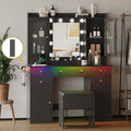 White Makeup Vanity Desk with Mirror, Lights, Storage Drawers & Chair D627
