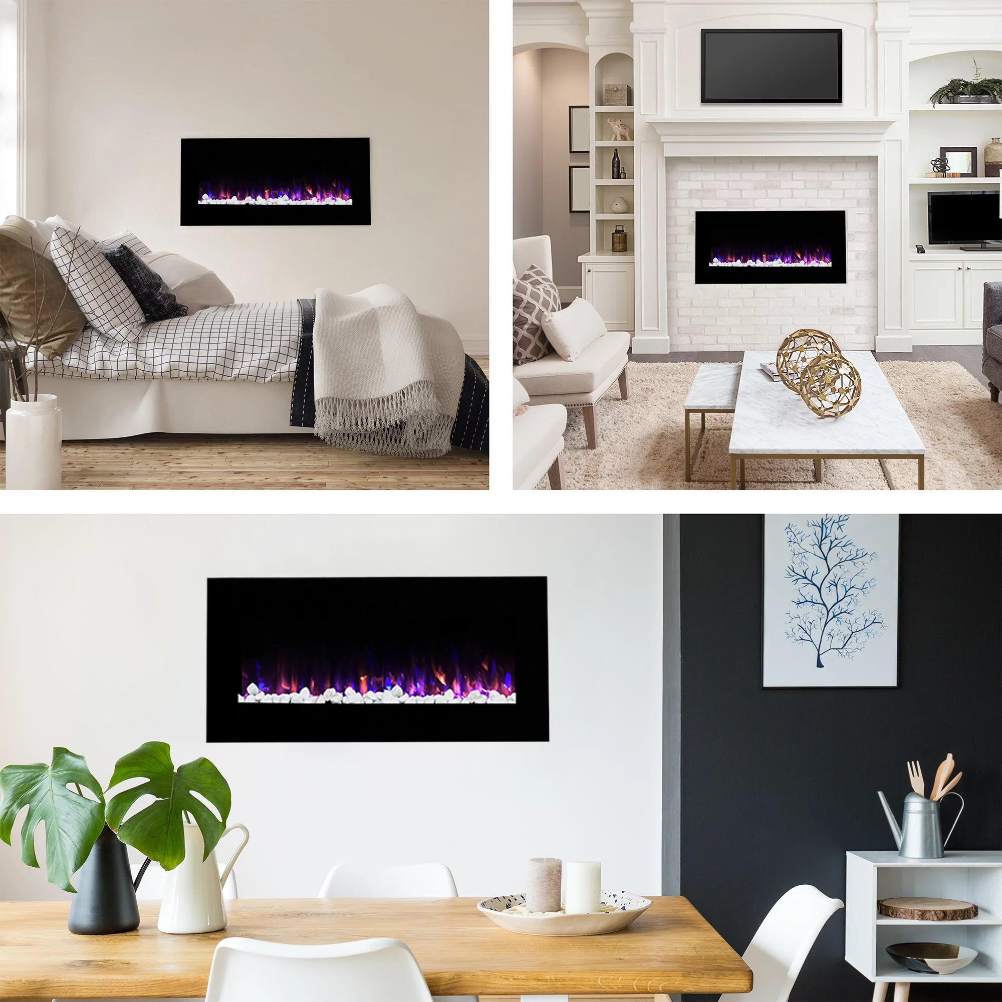 Northwest 36-inch Wall-Mount Electric Fireplace with Remote, Black M493