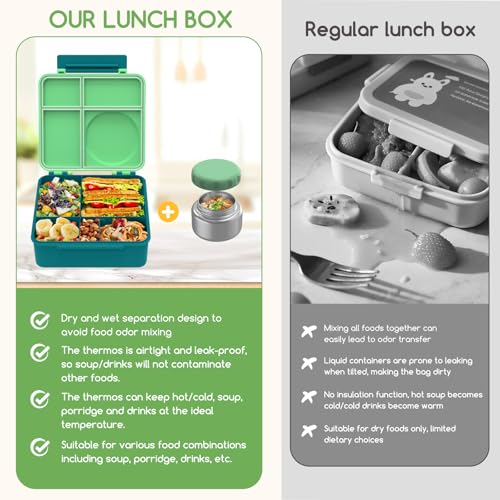 Bento Box for Kids - Leak-Proof Lunch Box with Insulated Thermos Food Jar, Blue O585527