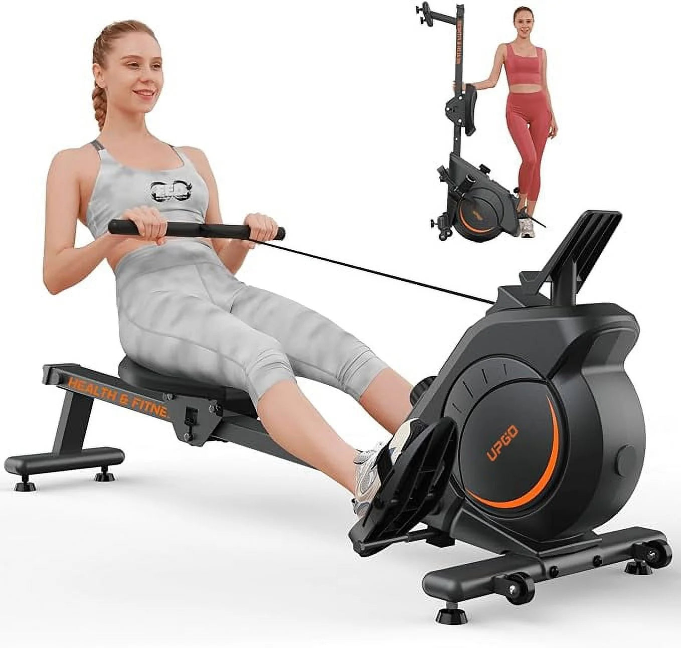 UPGO Magnetic Rowing Machine with 350lbs Weight Capacity, Rower for Home Use with Bluetooth, App Supported, Tablet Holder and Comfortable Seat Cushion
