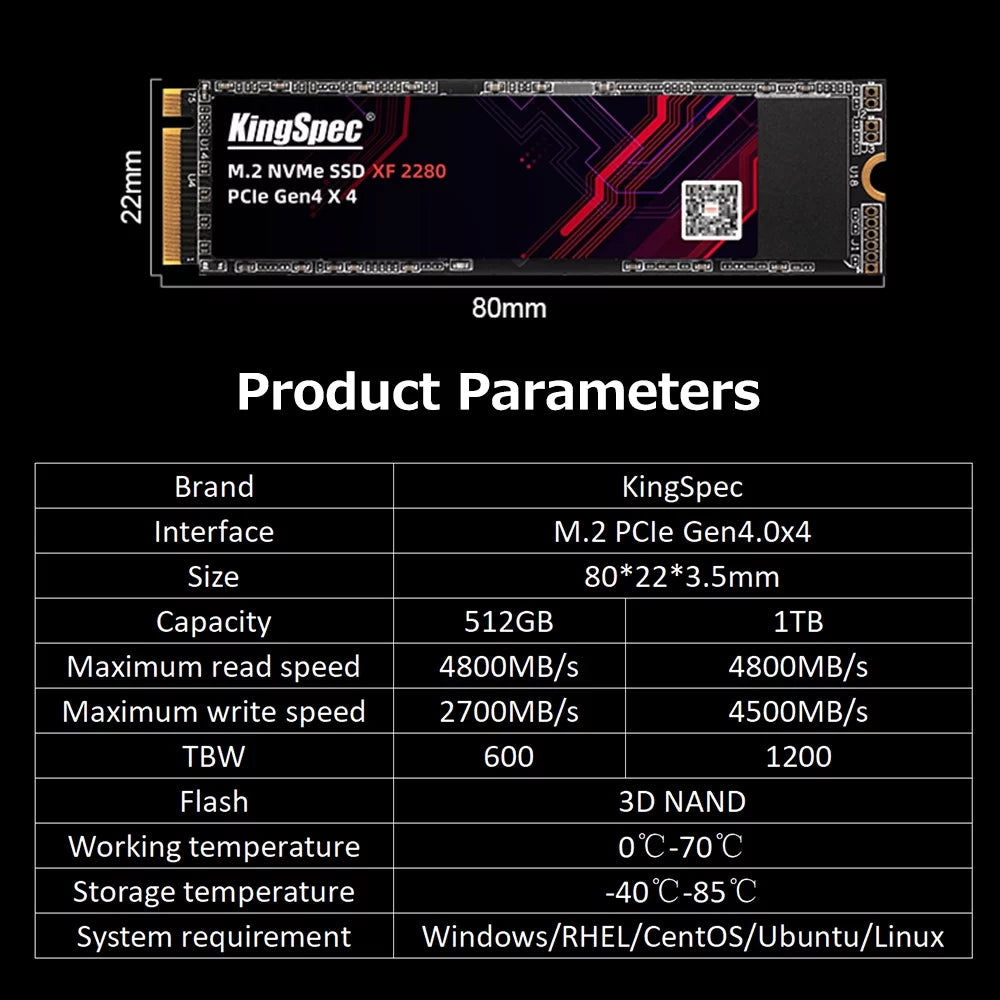 KingSpec XF 2280 512GB M.2 NVMe PCIe Gen4 SSD F523