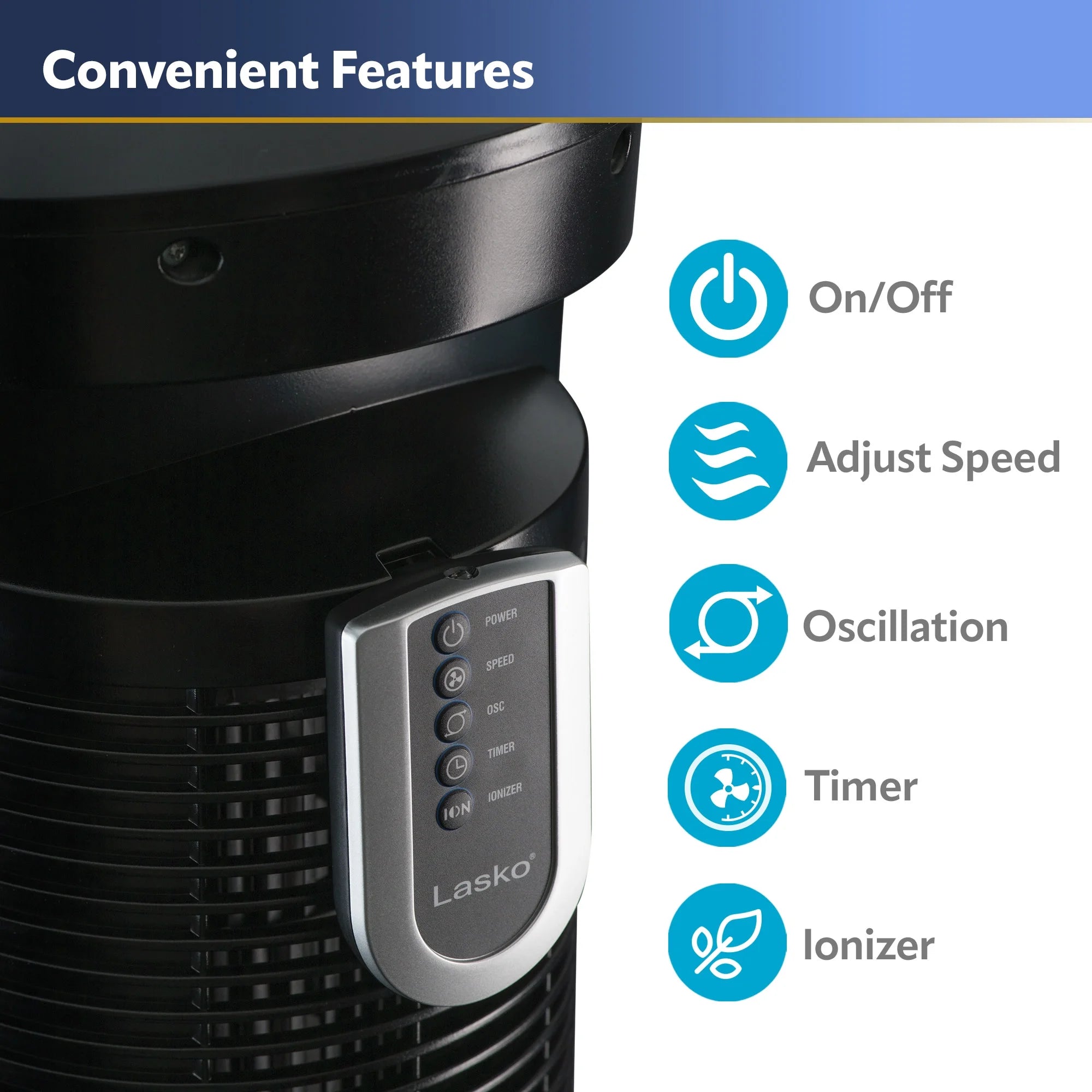 Lasko 42 Wind Curve Tower Fan with Ionizer and Remote, Gray/Woodgrain C6204