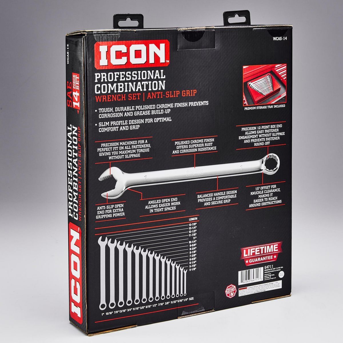 ICON Anti-Slip Grip Professional SAE Combination Wrench Set, 14-Piece U334