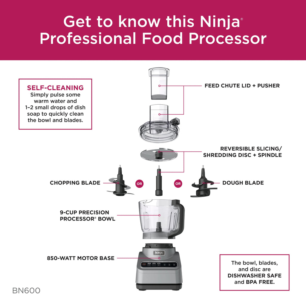 Ninja® Professional Food Processor, 850W, 9-Cup, Auto-iQ, BN600 D2104