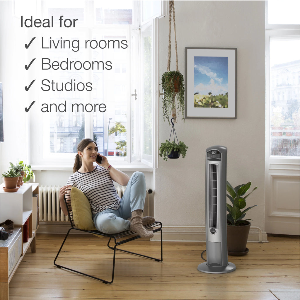 Lasko 42 Wind Curve Tower Fan with Ionizer and Remote, Gray/Woodgrain C6204