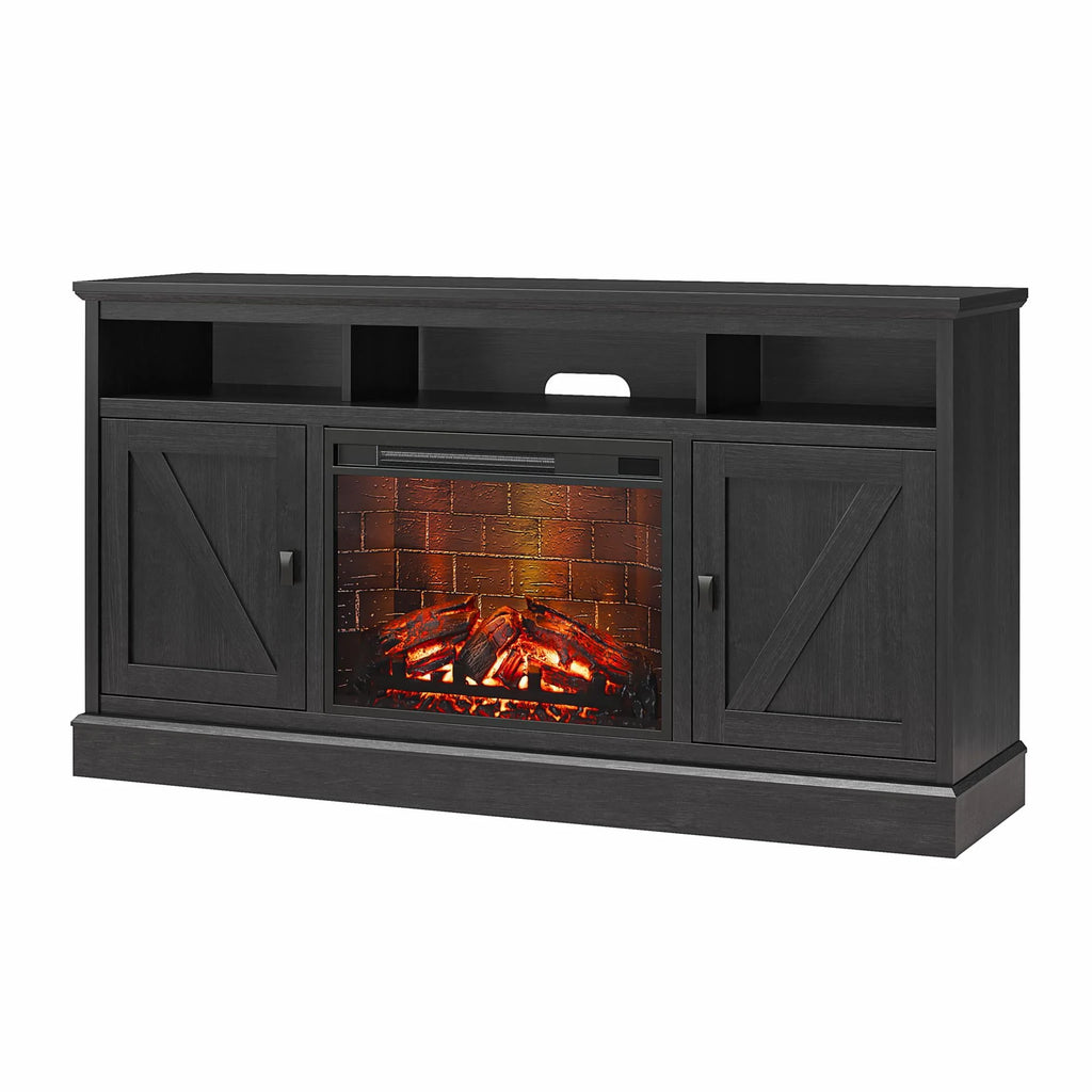 Ameriwood Home Ashton Lane Electric Fireplace TV Stand for TVs up to 65, Black Oak D206311