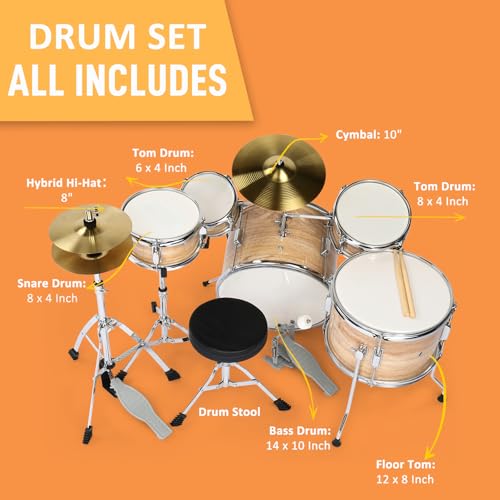 Ktaxon 5-Piece Junior Drum Set with Throne, Pedal & Drumsticks, Black Y61267