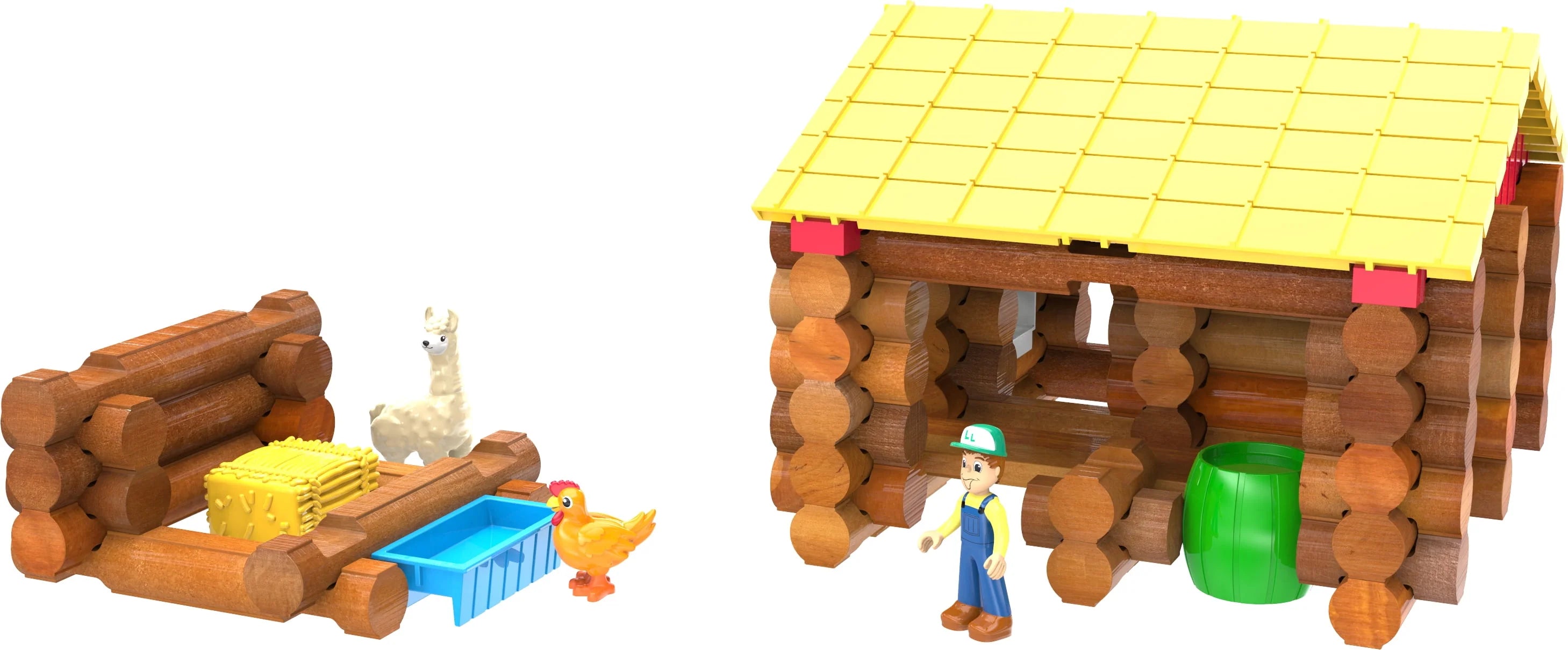 LINCOLN LOGS Fun on the Farm Real Wood Logs 102 Pieces Ages 3+ N3988