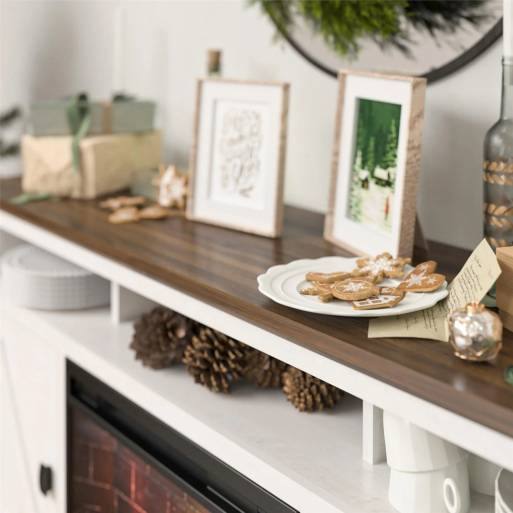 Ameriwood Home Ashton Lane Electric Fireplace TV Stand for TVs up to 65, Black Oak D206311