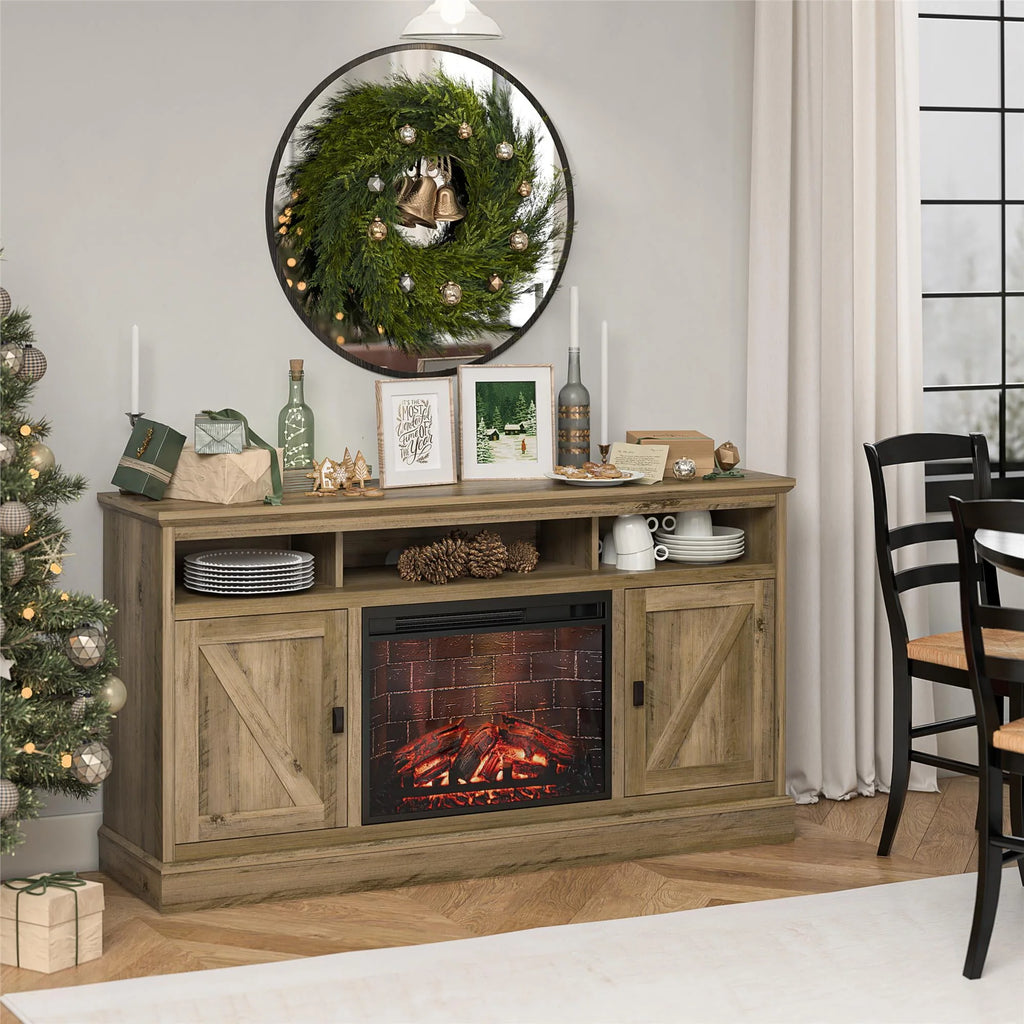 Ameriwood Home Ashton Lane Electric Fireplace TV Stand for TVs up to 65, Black Oak D206311