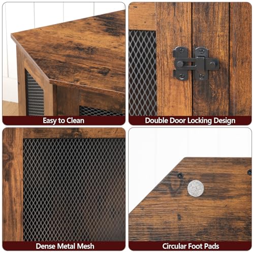 Corner Dog Crate Furniture Wooden Kennel End Table for Small Medium Dogs Greige and Black V3428