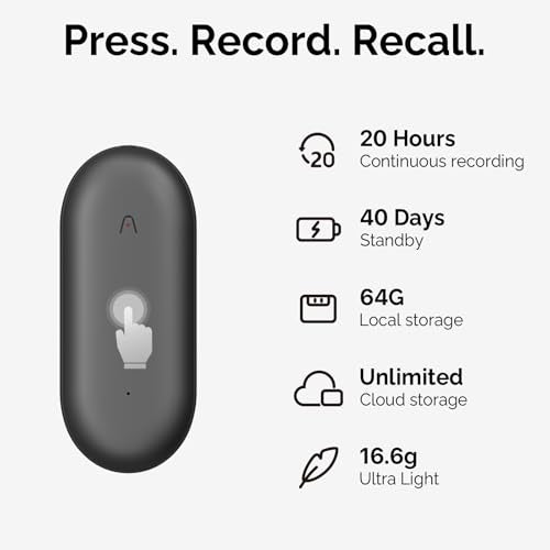 PLAUD NotePin AI Voice Recorder, 64GB, Lunar Silver R2605