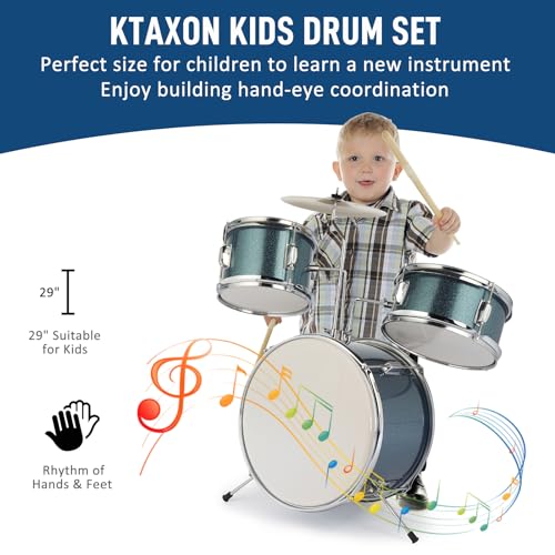 Ktaxon 3-Piece Kids Drum Set with Throne Stool, Pedal & Drumsticks, Black L8657