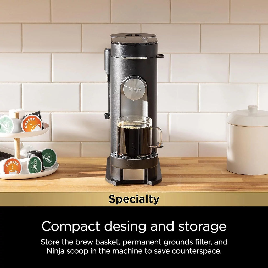 Ninja PB051 Pods & Grounds Single-Serve Coffee Maker with Milk Frother, Black V889413