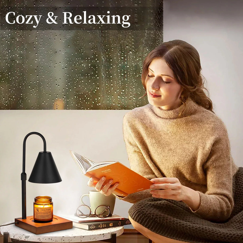 Sziqiqi Candle Wax Warmer Lamp with Timer, Dimmable Light, 2 Bulbs, Black Walnut G296325
