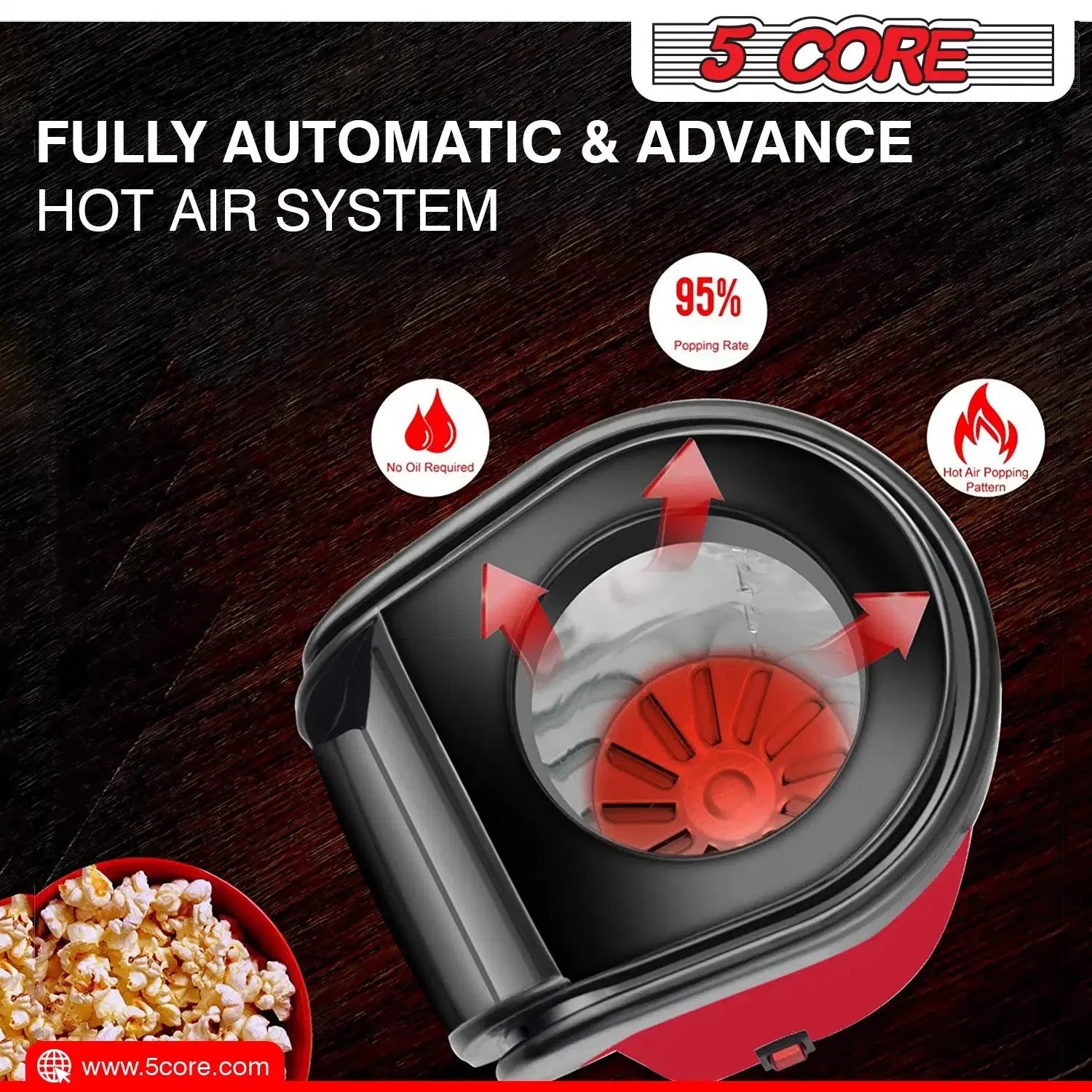 Hot Air Popcorn Machine Red BPA Free Q25814