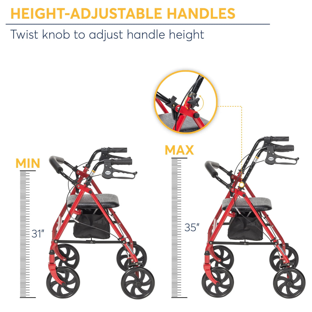 Drive Medical 10257RD-1 4-Wheel Rollator with 7.5 Casters, Red L541594