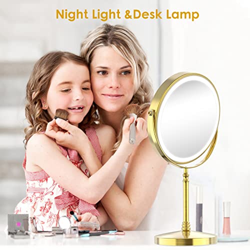 Lighted Makeup Mirror, Rechargeable Double Sided Magnifying Vanity Mirror, 3 Colors, 1x/10x F7514