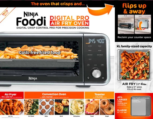 Ninja Foodi 6-in-1 Digital Air Fryer Toaster Oven with Flip-Away M335