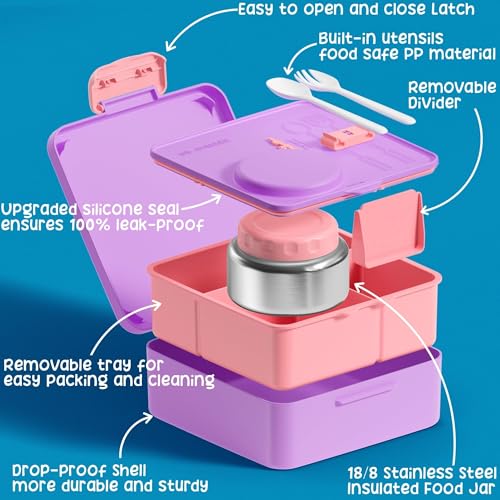 Fimibuke Bento Box for Kids with Thermos, 3-4 Compartment, Leakproof, BPA-Free L195