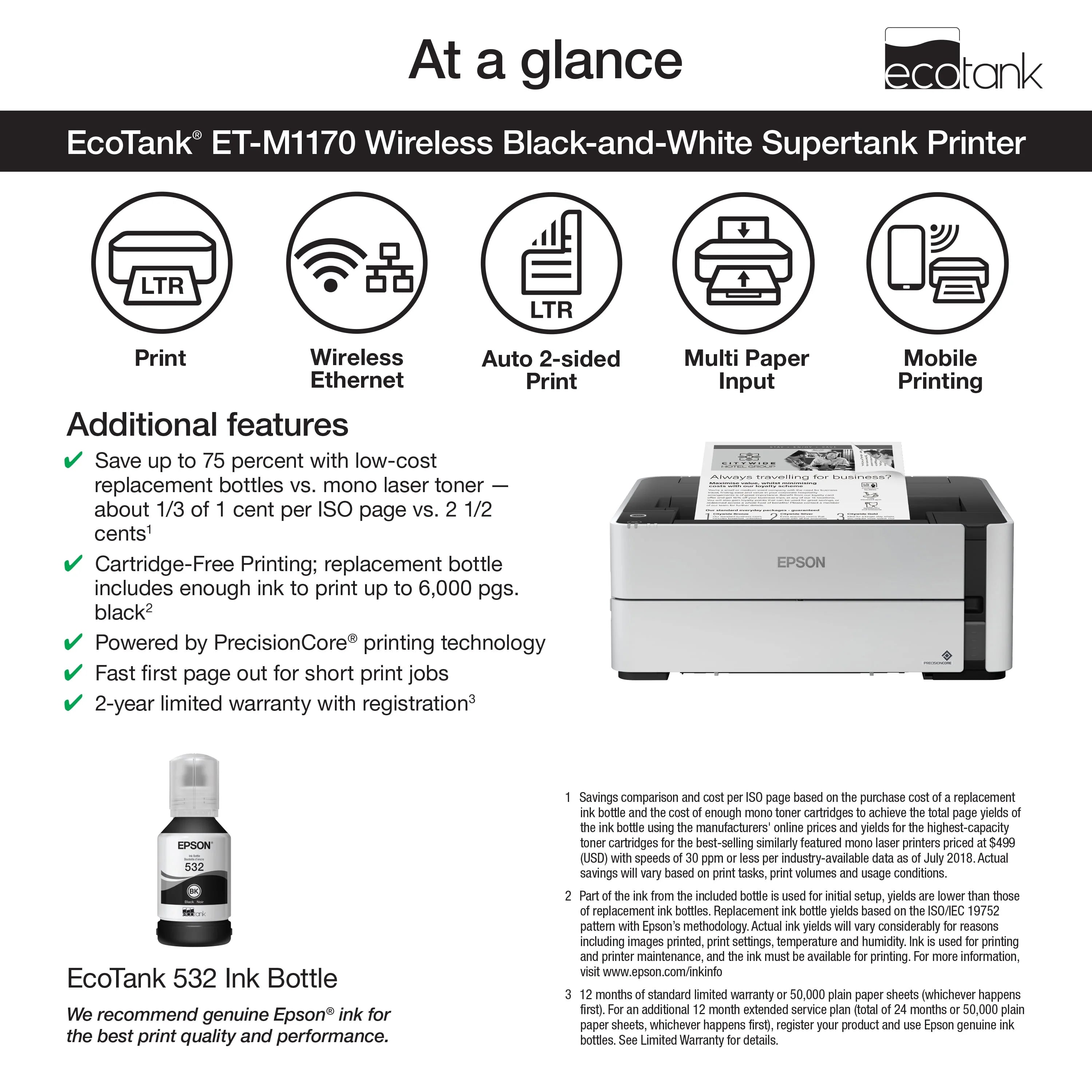 Epson EcoTank ET-M1170 Wireless Monochrome Supertank Printer Y449