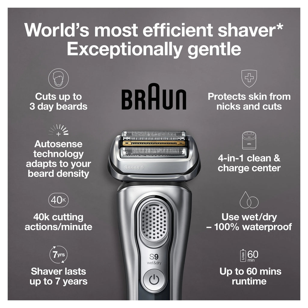 Braun Series 9 9370cc Rechargeable Wet Dry Electric Shaver with Clean Station J16358
