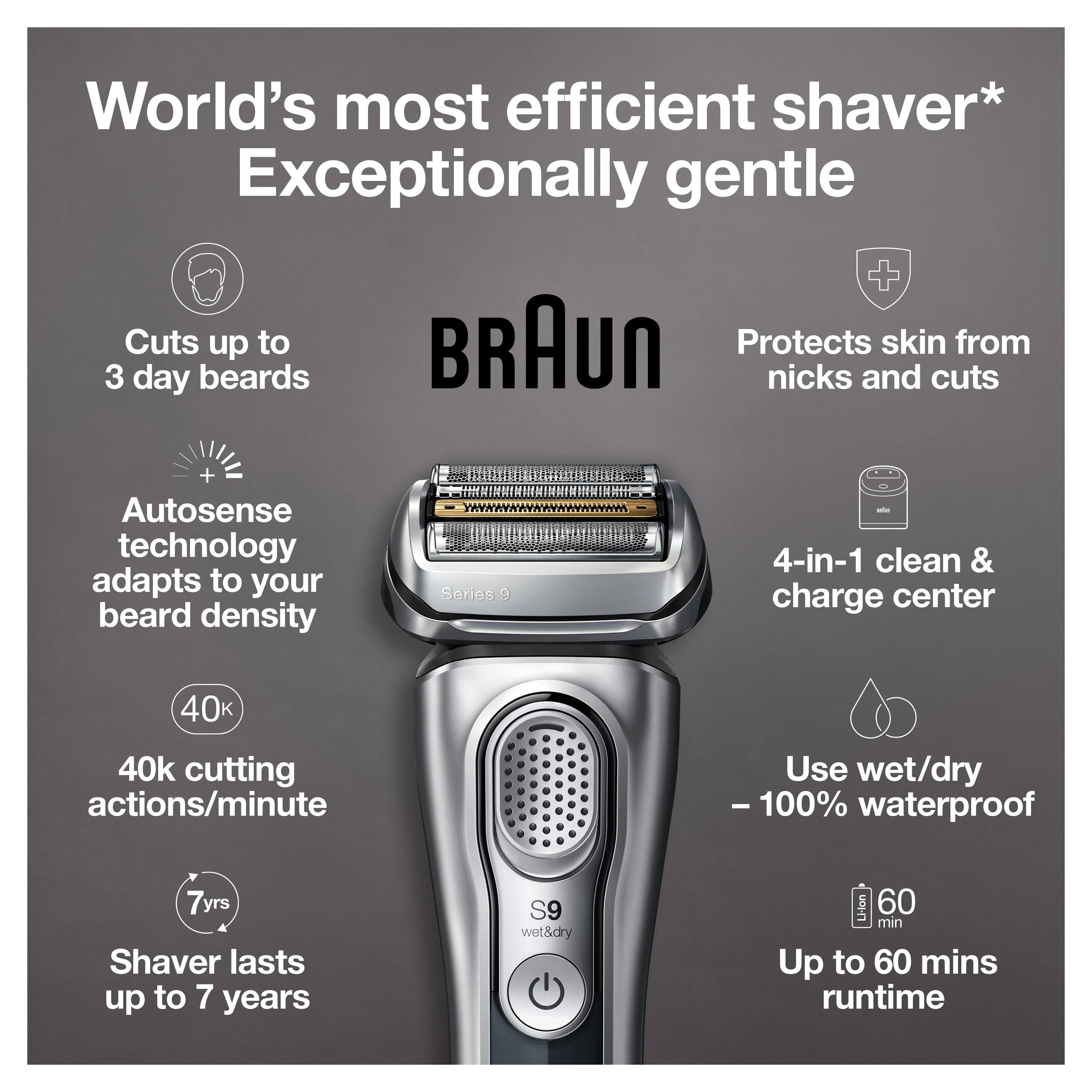 Braun Series 9 9370cc Rechargeable Wet Dry Electric Shaver with Clean Station J16358