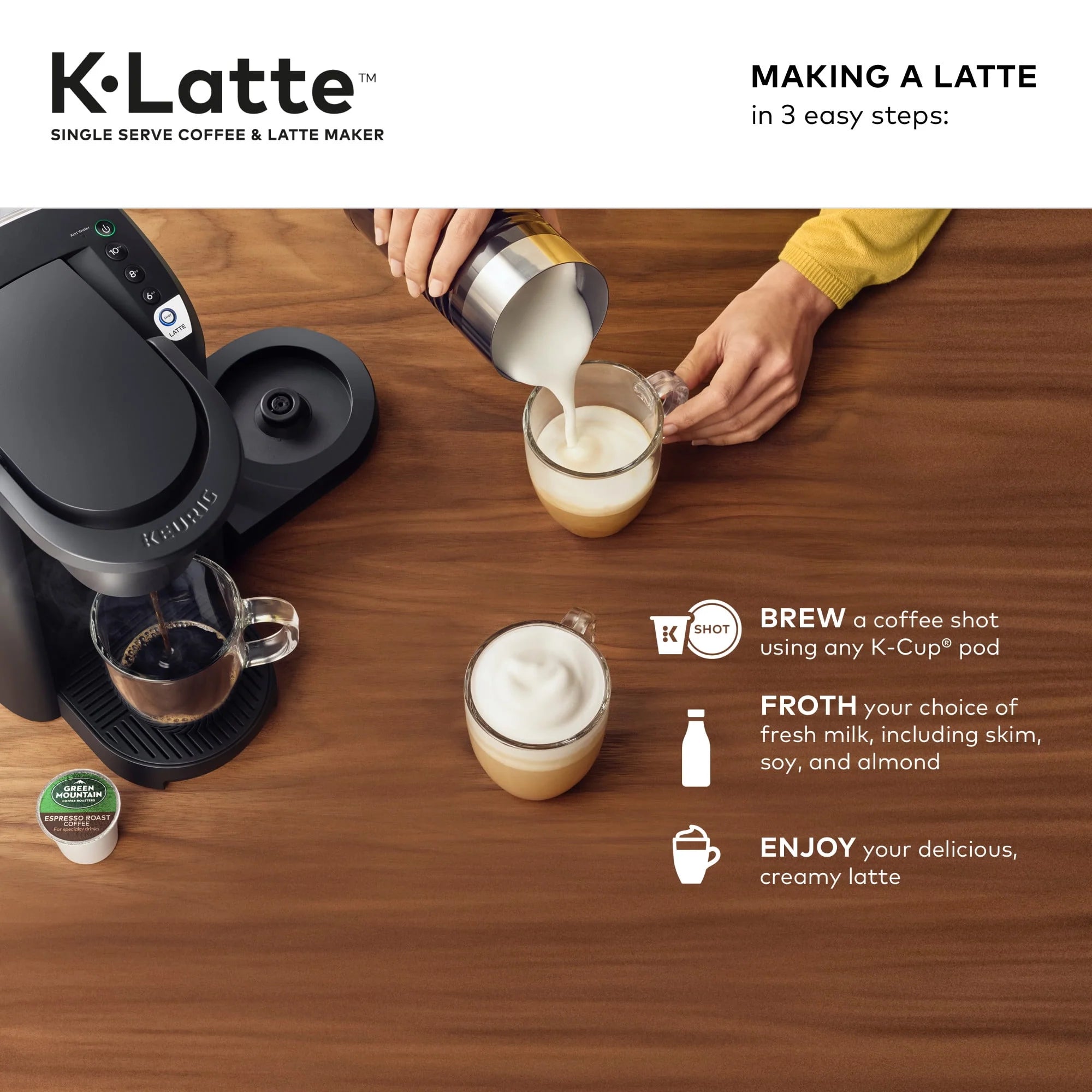 Keurig K-Latte Single Serve K-Cup Coffee and Latte Maker, Black W4344